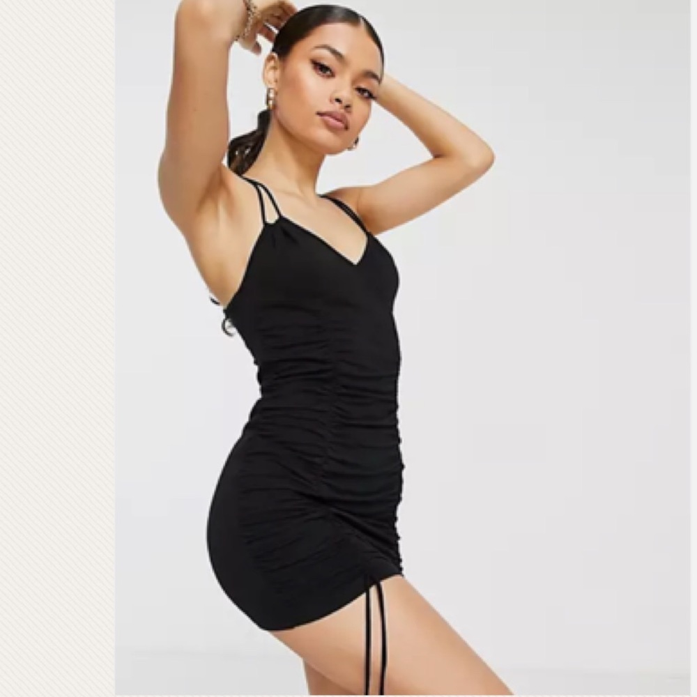 ASOS DESIGN black Petite double strap ruched mini dress 8